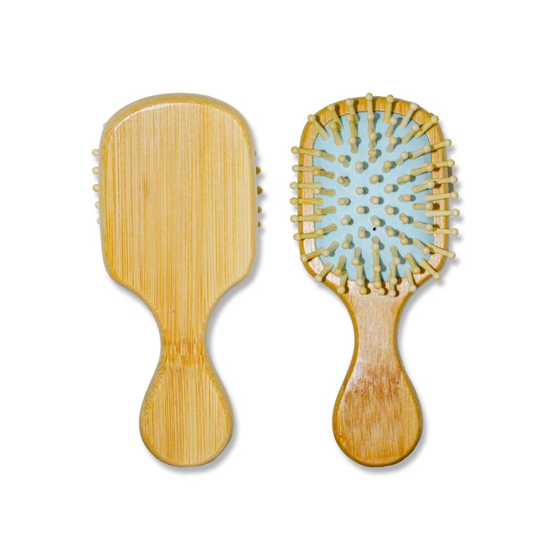 GENERICO - Cepillo De Bambú - Peine Cabello - Antifrizz - Desenredante MINI AZUL