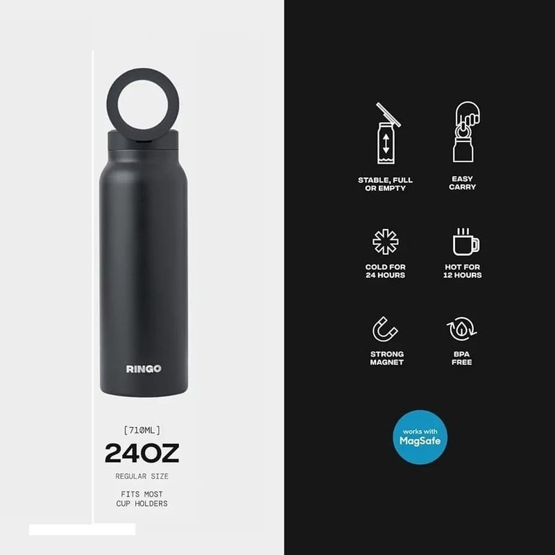 MILOPTS - Termo Botella Agua Con Soporte Imán para Celular NEGRO