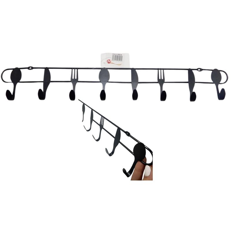 MAZUGI - Perchero Organizador Soporte X 8 Ganchos Utensilios Negro