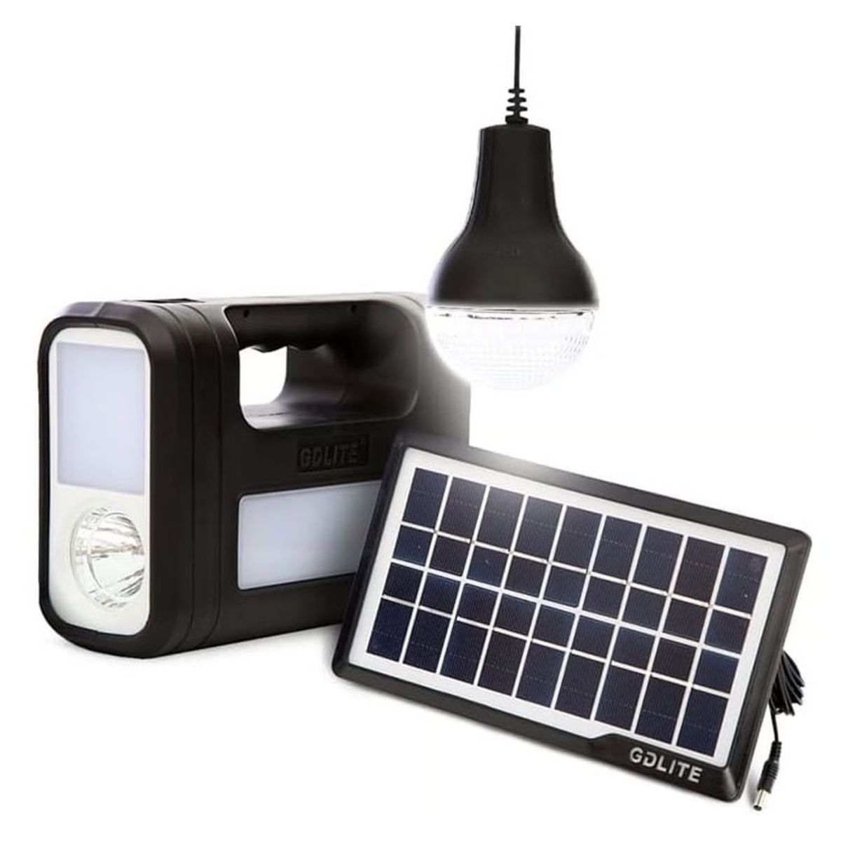 GDLITE - Kit Panel Solar Recargable + 3 Bombillos Parlante Bluetooth
