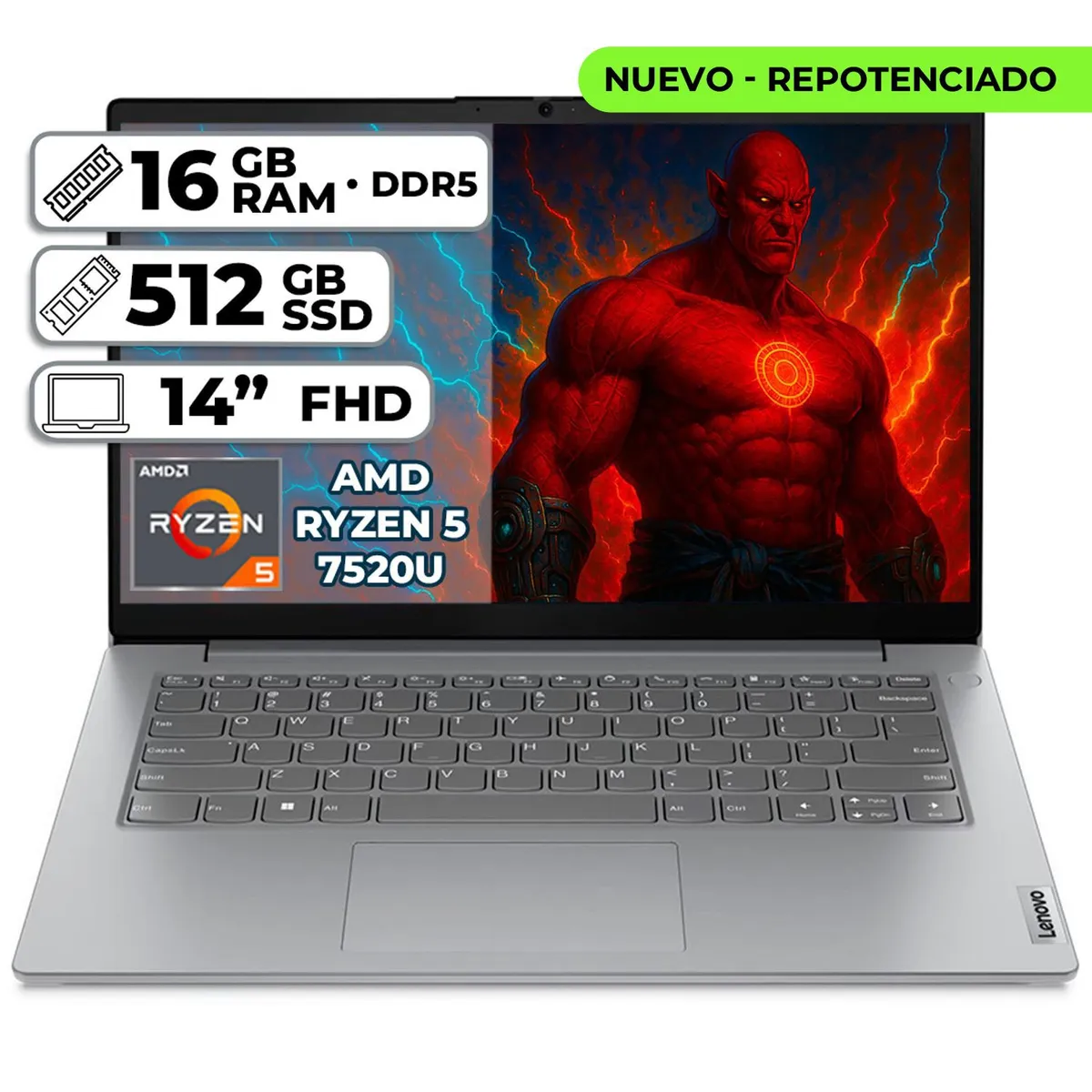 Lenovo - PORTÁTIL LENOVO AMD RYZEN 5 7520U 16GB LPDDR5 512GB SSD 14" FHD