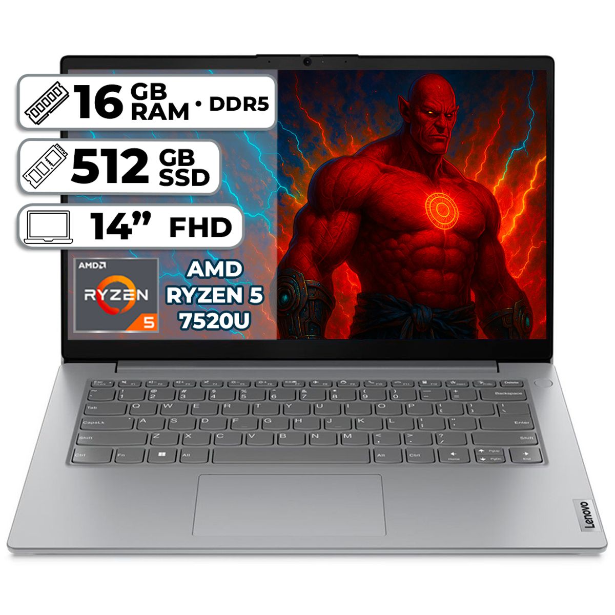 LENOVO - PORTÁTIL LENOVO AMD RYZEN 5 7520U 16GB LPDDR5 512GB SSD 14" FHD