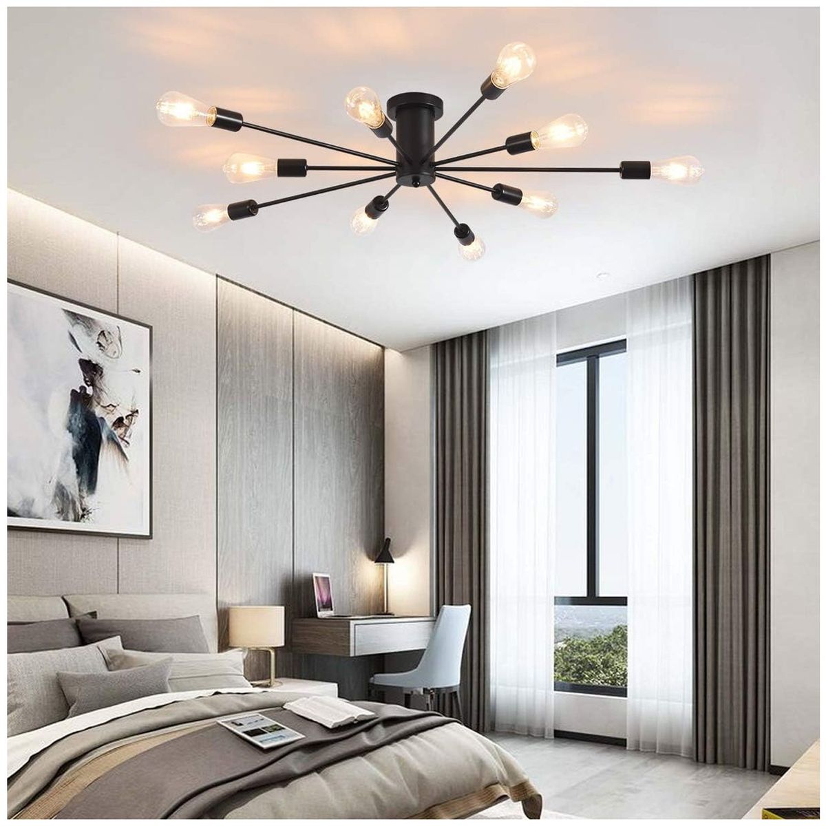 ONE PIXEL - Lampara Colgante De Techo 10 Luces E27 Negro PREMIUM