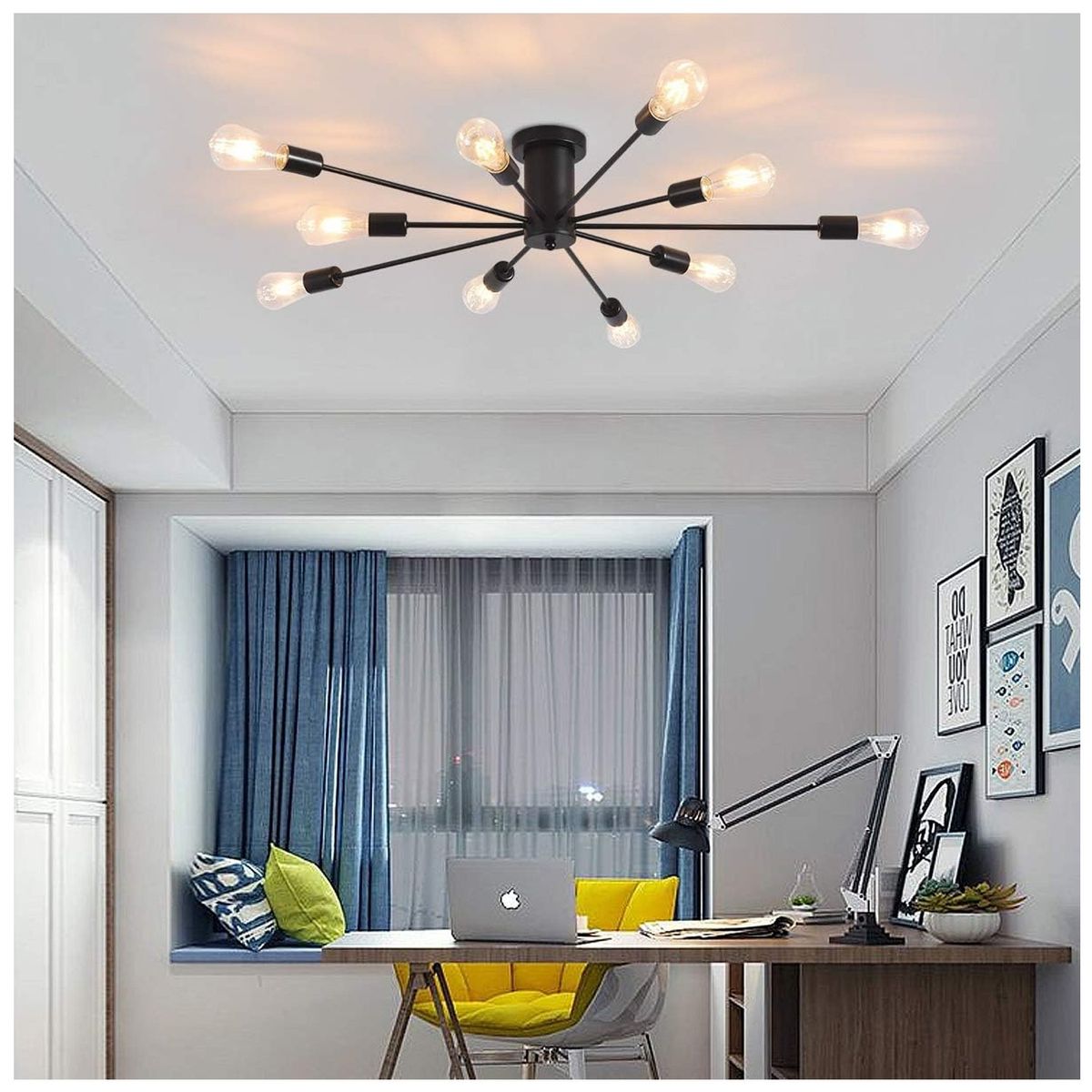 ONE PIXEL - Lampara Colgante De Techo 10 Luces E27 Negro PREMIUM