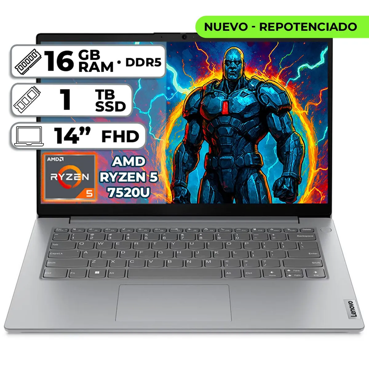 Lenovo - PORTÁTIL LENOVO AMD RYZEN 5 7520U 16GB LPDDR5 1TB SSD 14" FHD