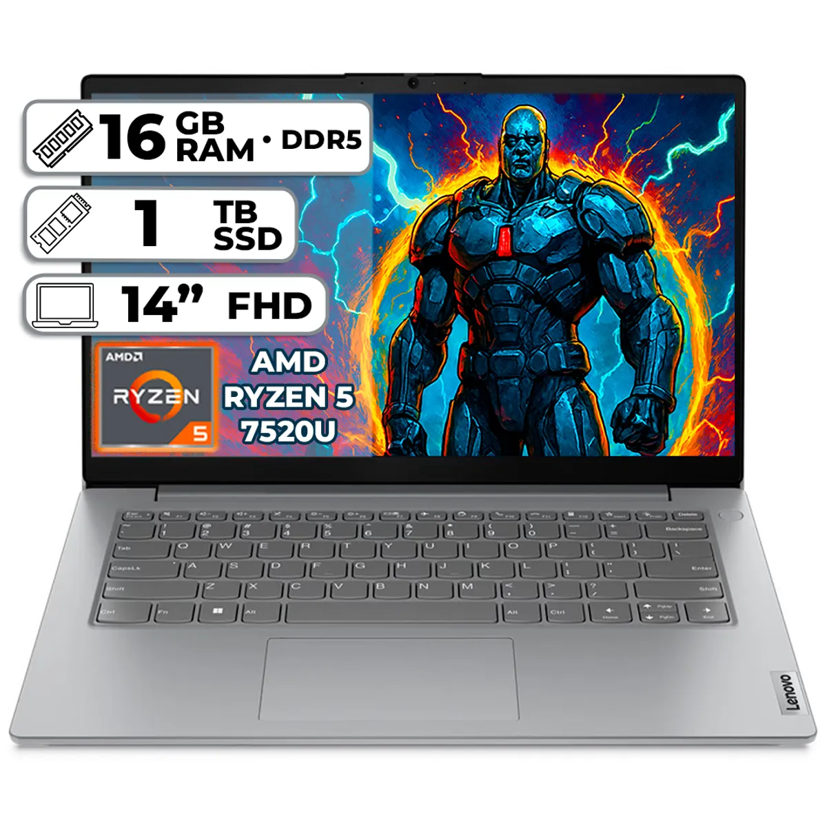 LENOVO - PORTÁTIL LENOVO AMD RYZEN 5 7520U 16GB LPDDR5 1TB SSD 14" FHD
