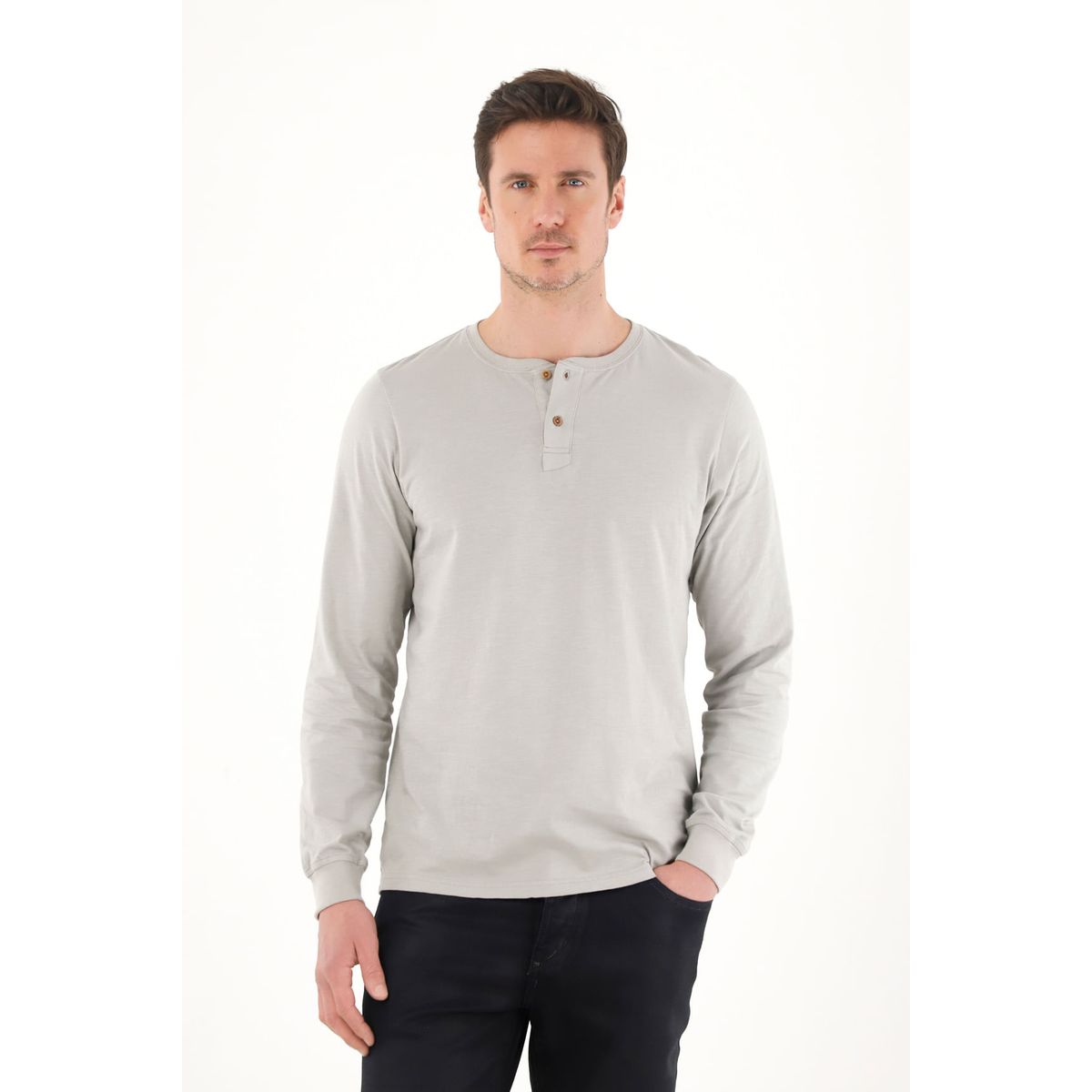 TENNIS - Camiseta manga larga con perilla gris para hombre