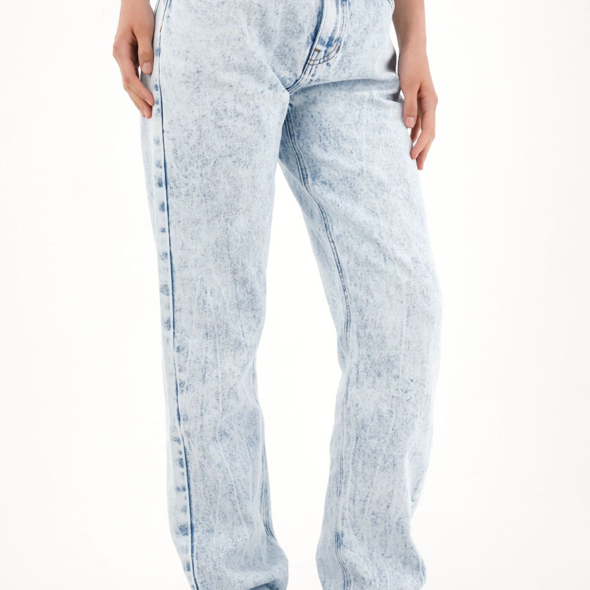 TENNIS - Jean Recto tiro alto efecto craquelado para mujer