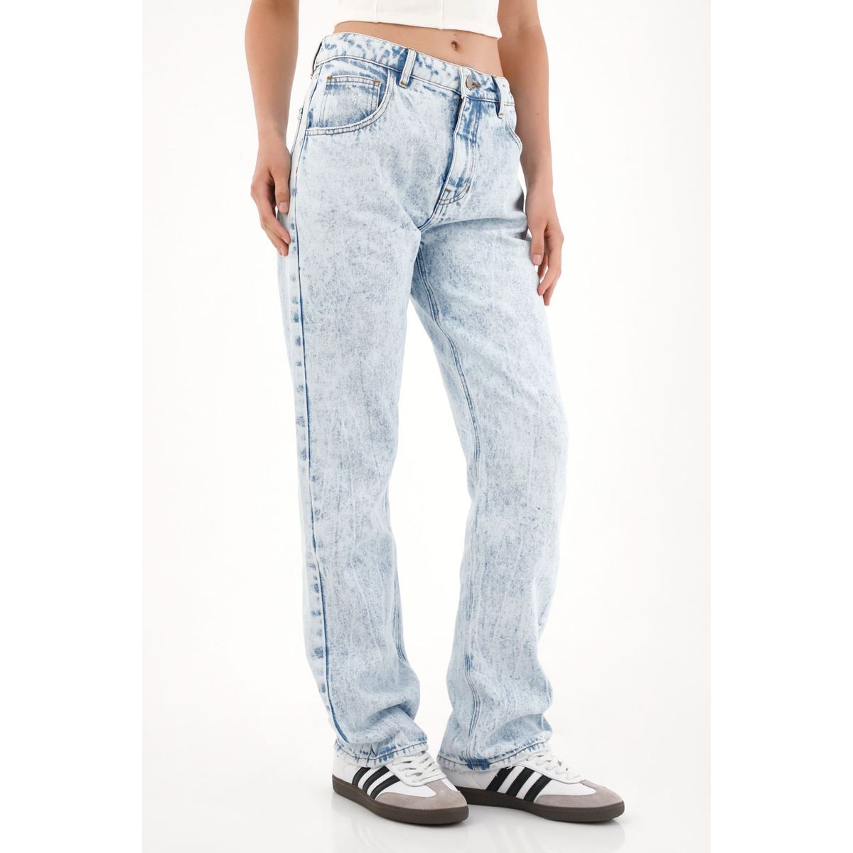 TENNIS - Jean Recto tiro alto efecto craquelado para mujer