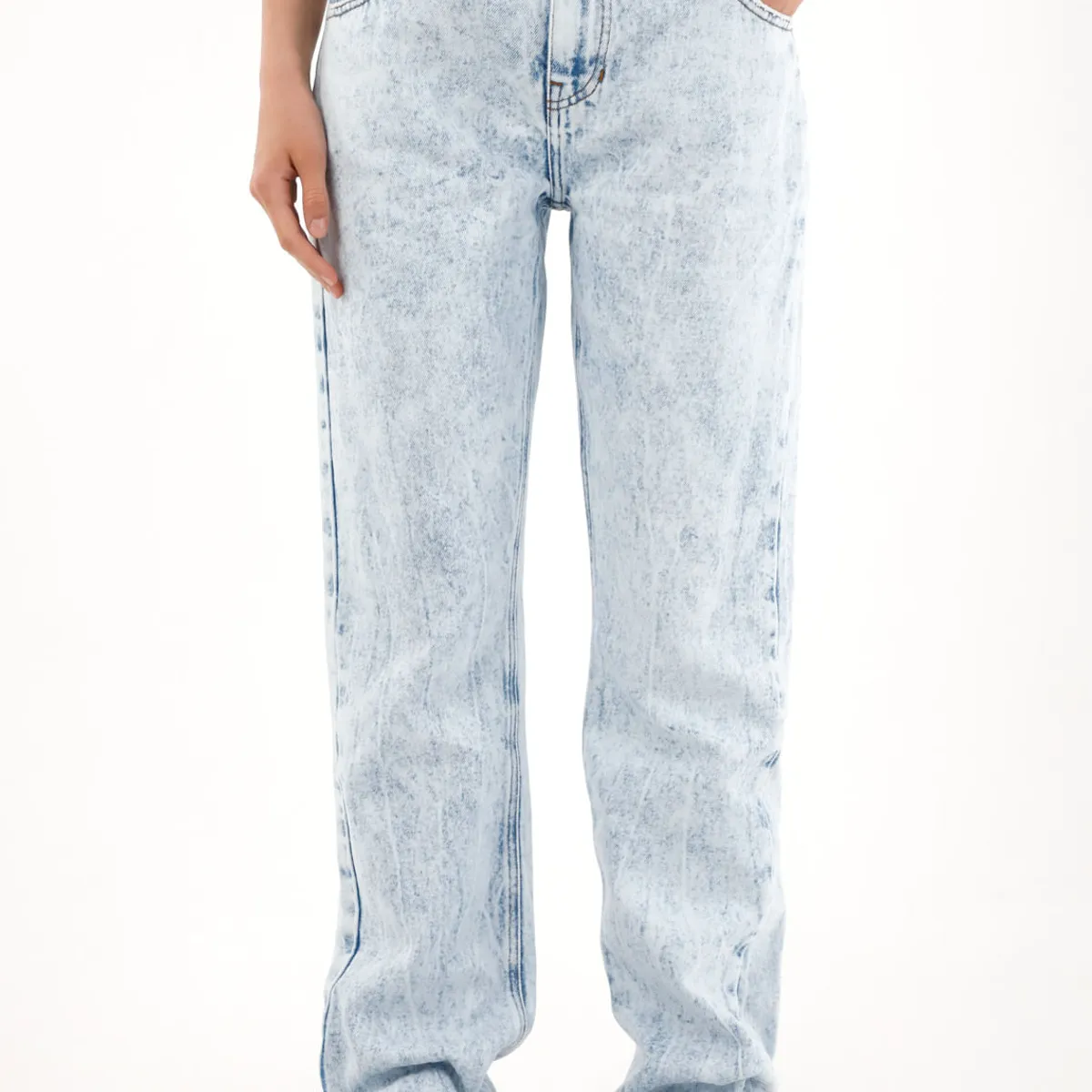 TENNIS - Jean Recto tiro alto efecto craquelado para mujer