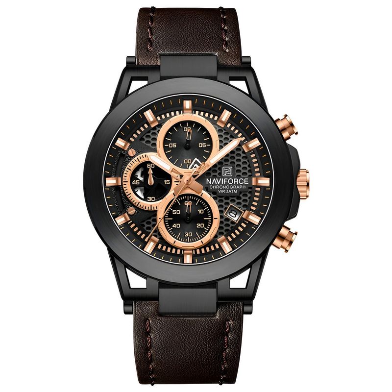NAVIFORCE - Reloj Naviforce Casual Nf8073 Crono Hombre Cuero + Estuche