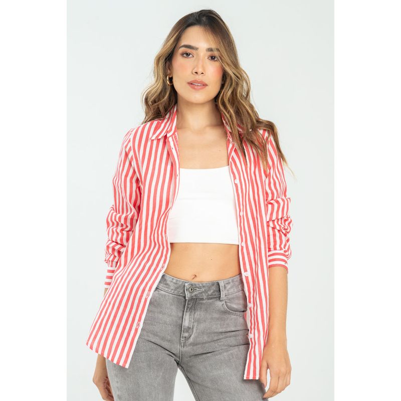RAGGED - Camisa boyfriend rayas Rojo puro Ragged