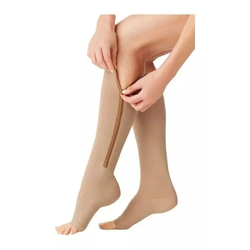 GENERICO - Media Compresion Anti Varices S-M Beige Circulacion Cremallera