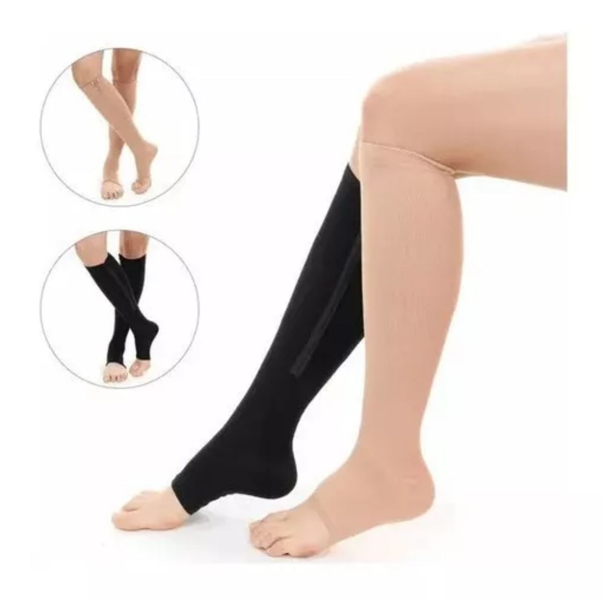 GENERICO - Media Compresion Anti Varices S-M Beige Circulacion Cremallera