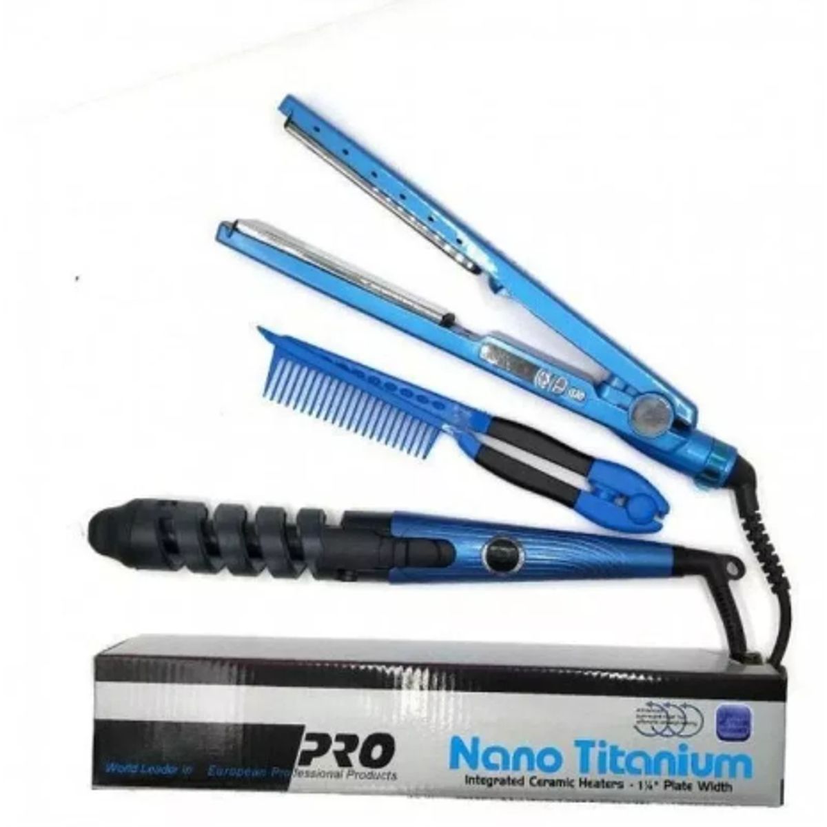 NANO TITANIUM - Combo Plancha, Rizadora Y Peinilla  De Cabello Nano Trio Titanium