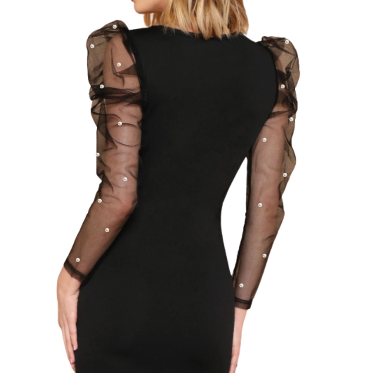 NEGRELI - VESTIDO DE MUJER CEÑIDO CON MANGAS TRANSLUCIDAS