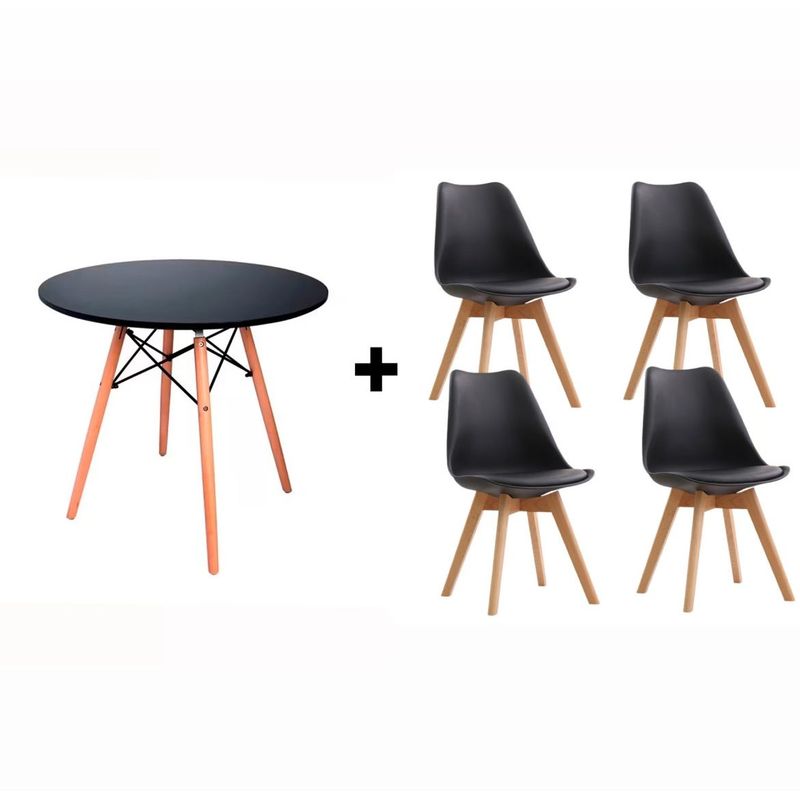 GENERICO - Comedor Mesa Eames Negra 90cm + 4 Sillas Tulip BLANCO
