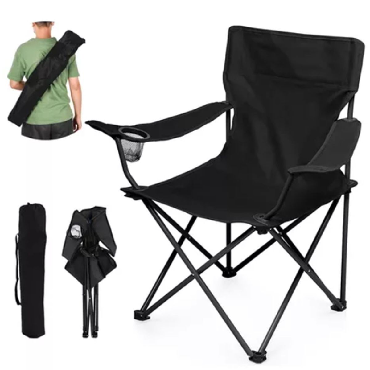 GENERICO - Silla Plegable Para Camping Con Soporte Para Brazo Color Negro