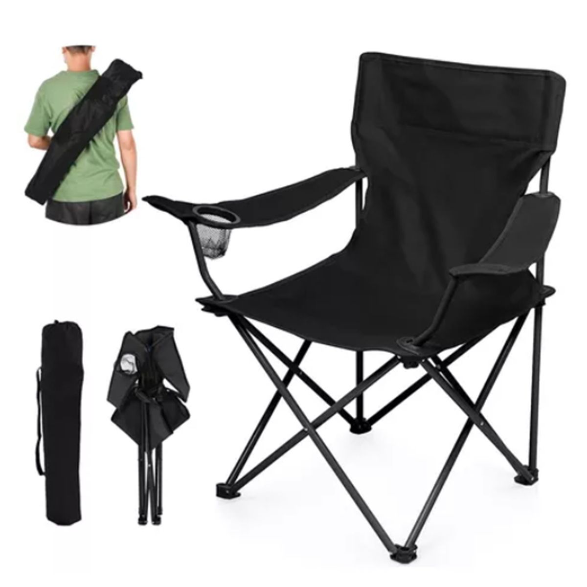 GENERICO - Silla Plegable Para Camping Con Soporte Para Brazo Color Negro
