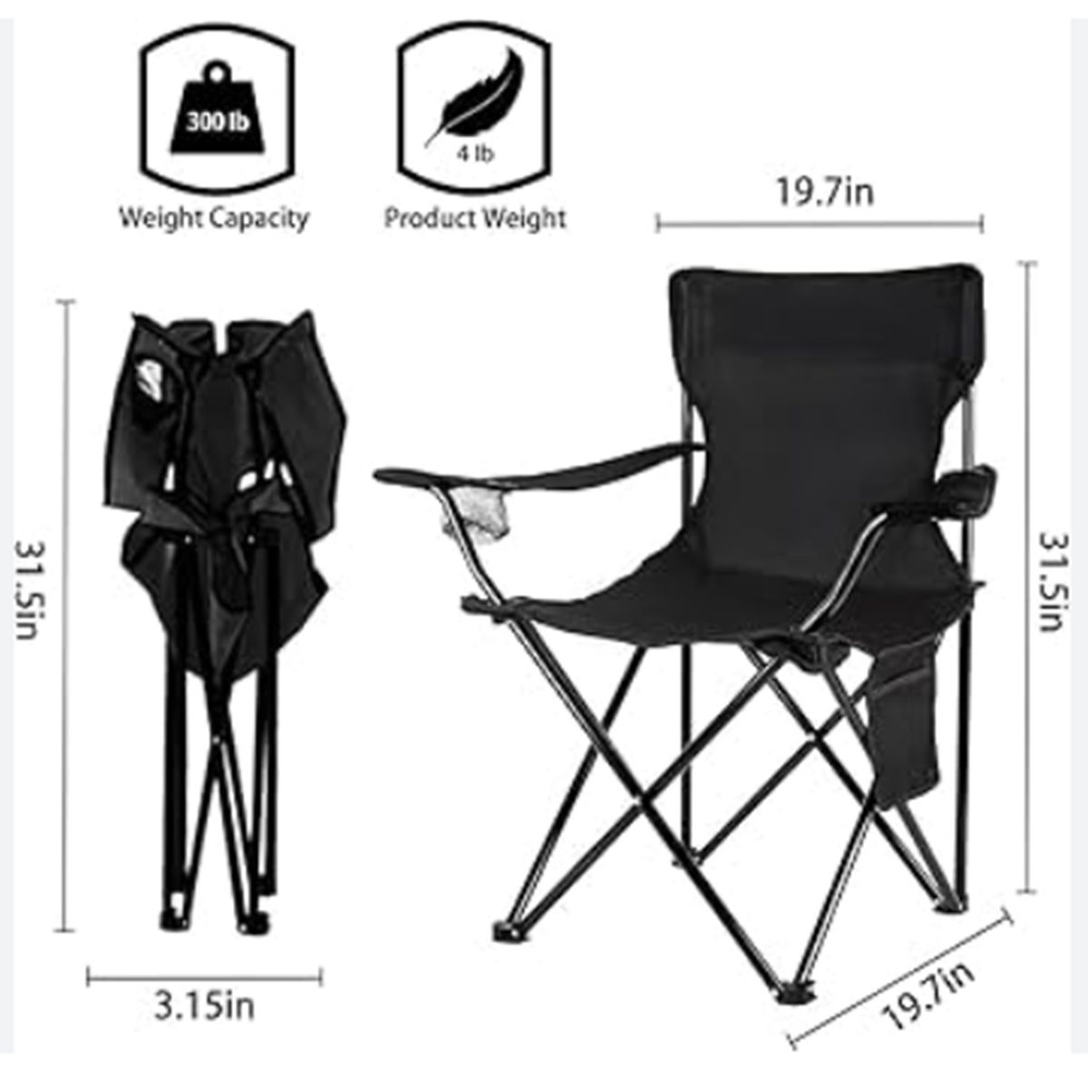GENERICO - Silla Plegable Para Camping Con Soporte Para Brazo Color Negro
