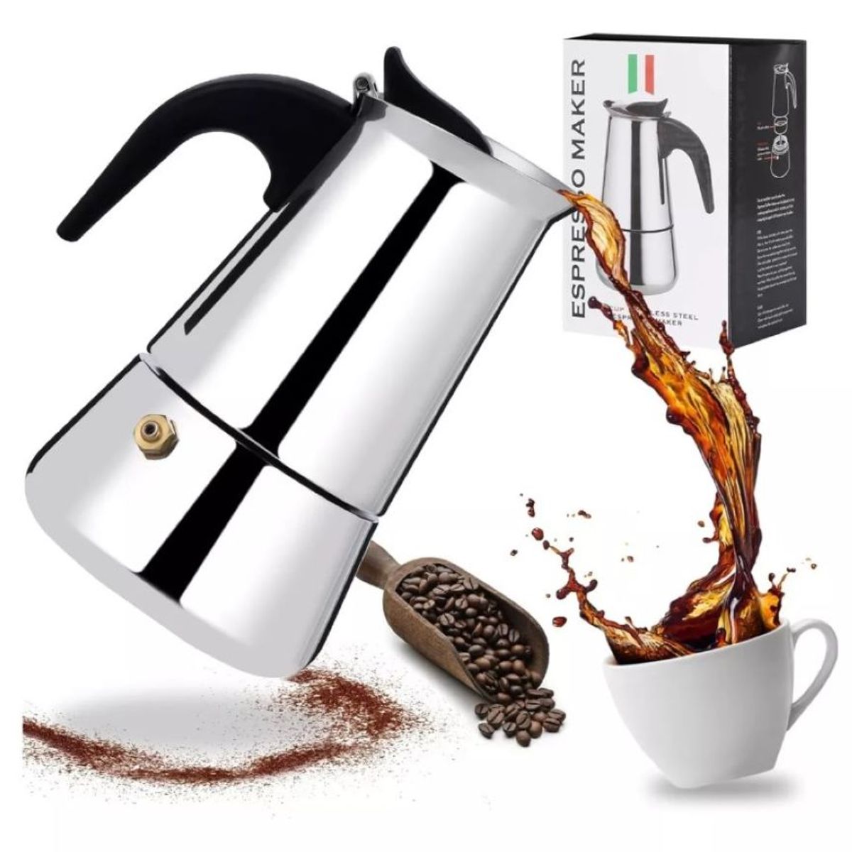 ZHOPI CO - Cafetera Espresso Maker 9 Tazas Manual Plateada Italiana