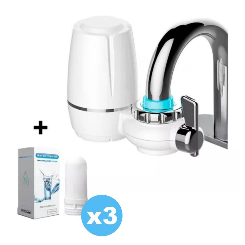 GENERICO - Filtro Purificador De Agua Para Grifo + 3 Repuestos De Cerámica