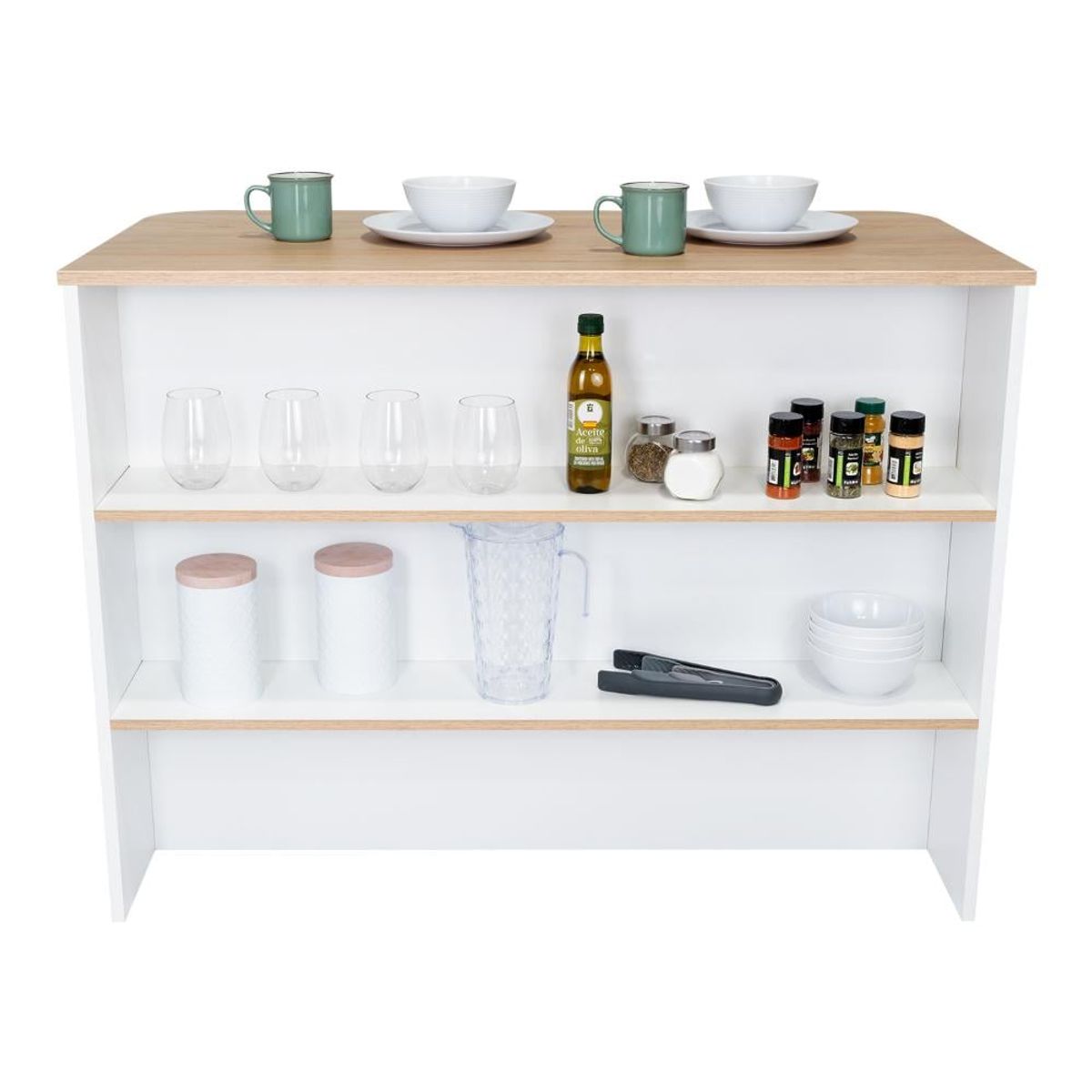 RTA DESIGN - Barra de Cocina Diamante Blanco y Beige con Dos Entrepaños