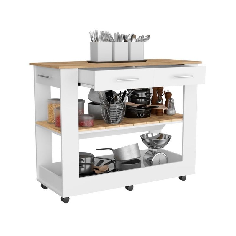 RTA DESIGN - Barra de Cocina Cala Blanco y Café claro con amplia superficie en la mesa