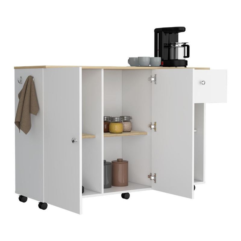 RTA DESIGN - Barra de Cocina Movix Blanco y Macadamia con dos entrepaños internos para almacenamiento