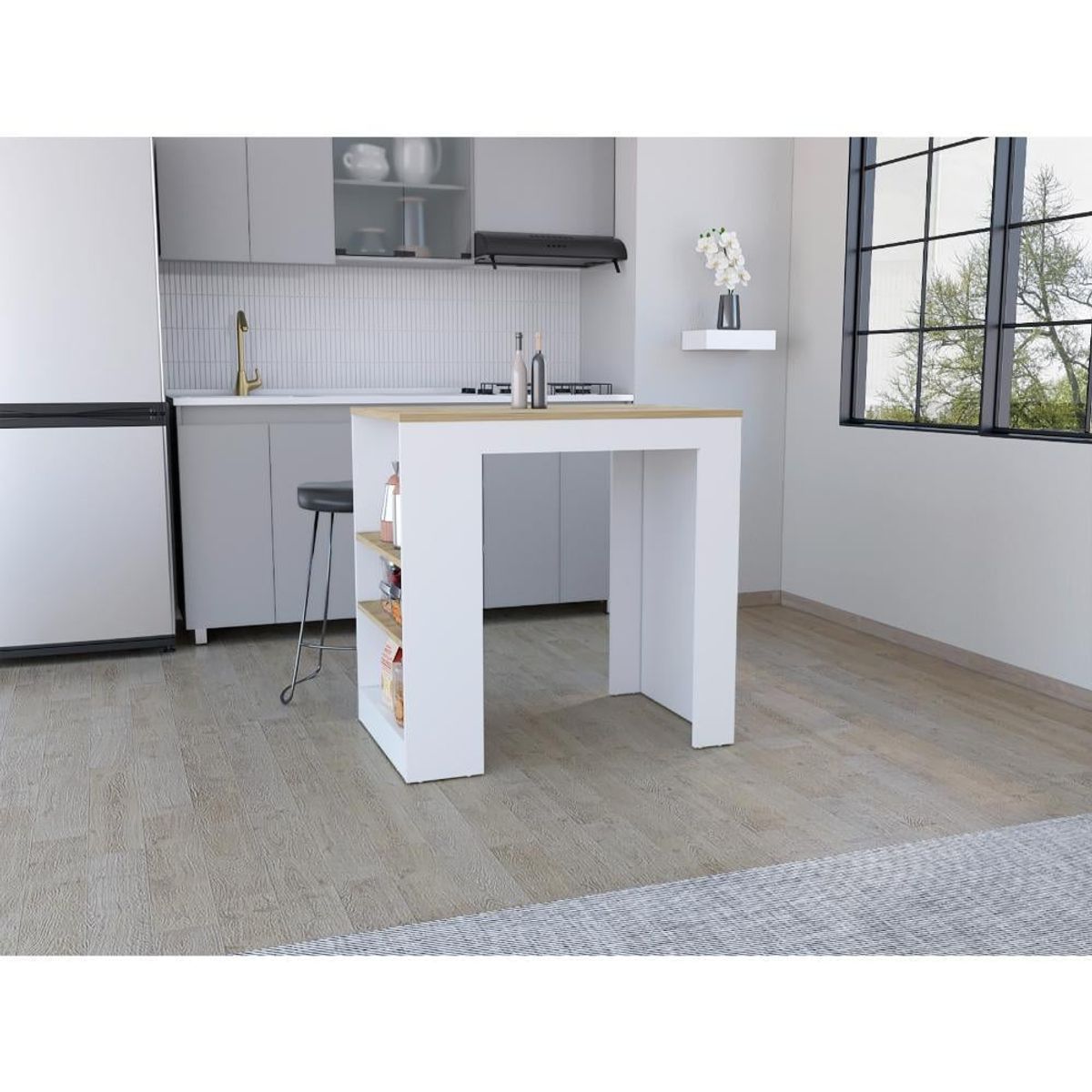 RTA DESIGN - Barra de Cocina Portre Blanco y Macadamia con Amplia Superficie En La Mesa