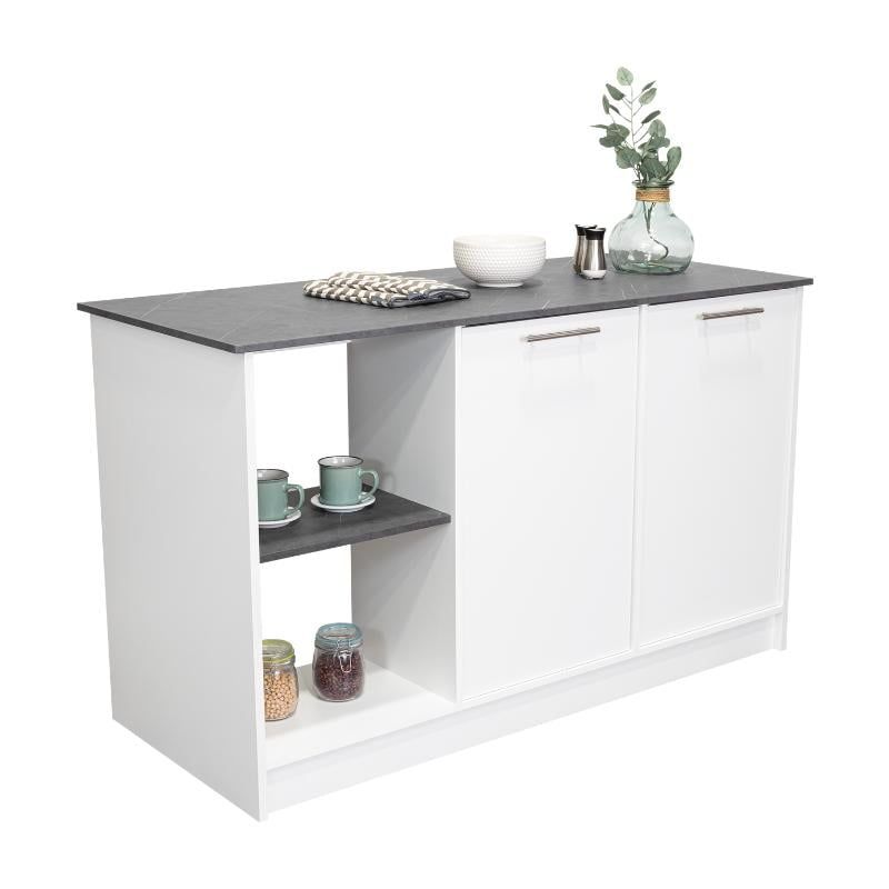RTA DESIGN - Barra de Cocina Samara Blanco y Piedra con Tres Entrepaños