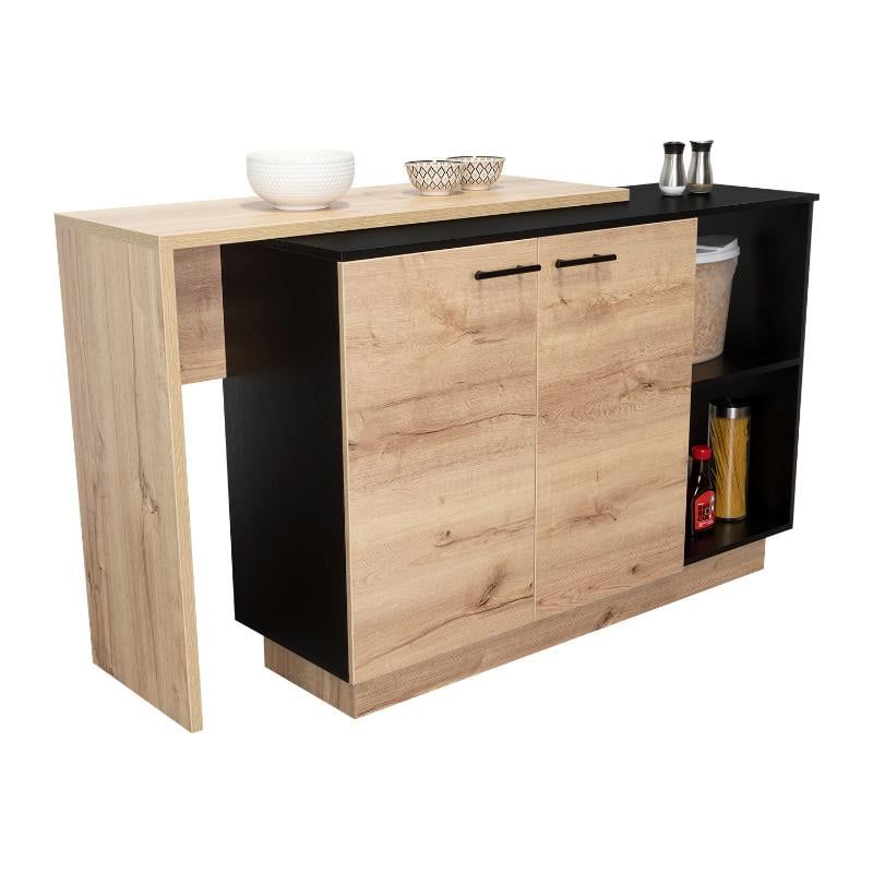 RTA DESIGN - Barra de Cocina Eris Café Claro y Wengue con Dos Puertas Batientes
