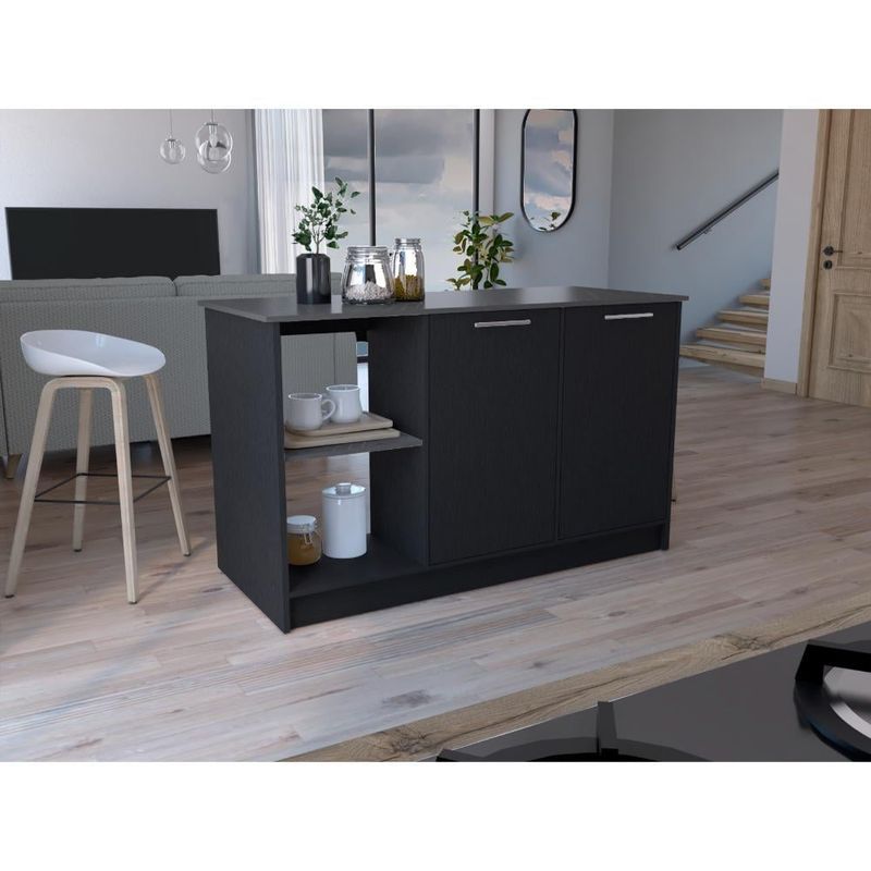 RTA DESIGN - Barra de Cocina Samara Wengue y Piedra con Tres Entrepaños