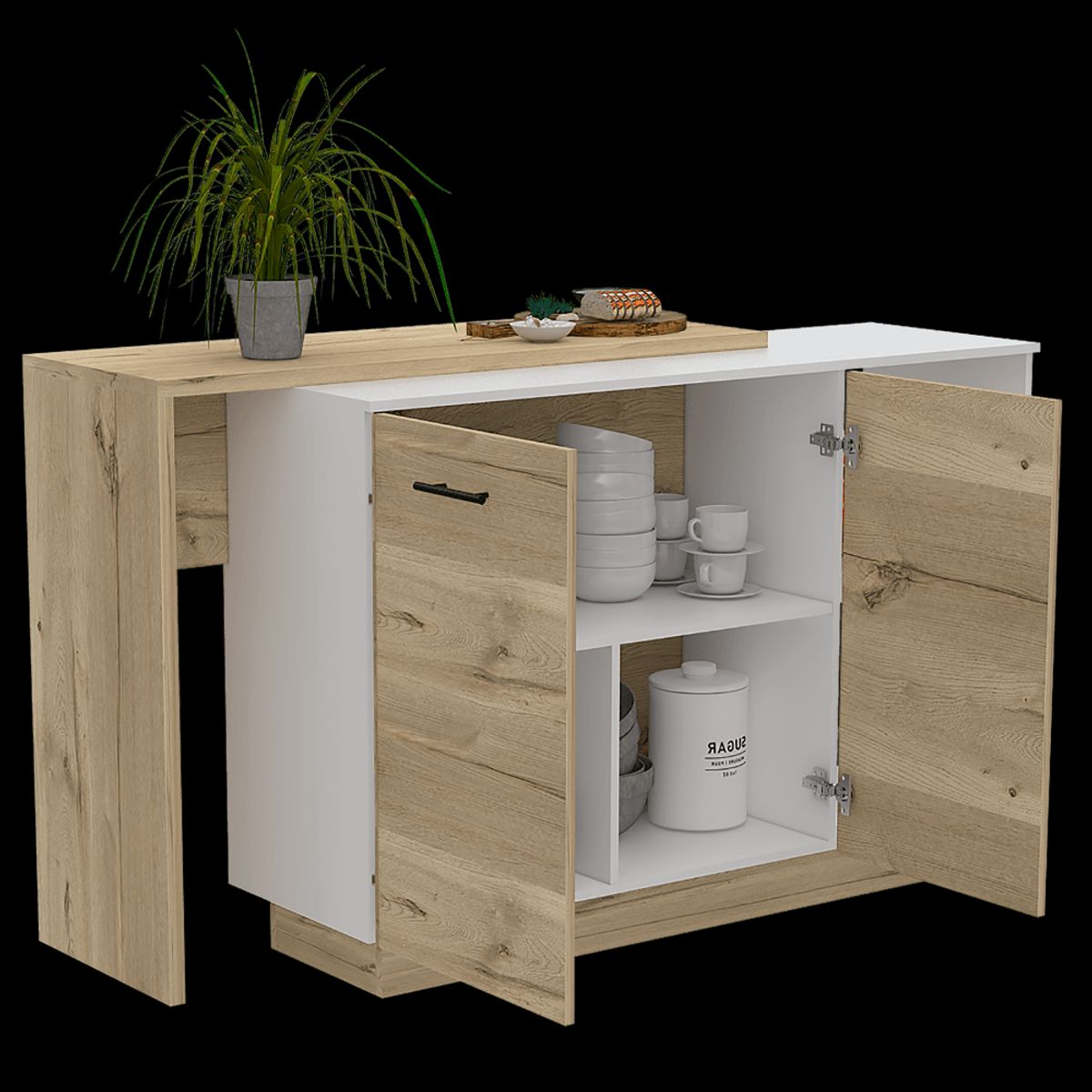 RTA DESIGN - Barra de Cocina Eris Café Claro y Blanco con Dos Puertas Batientes ZF