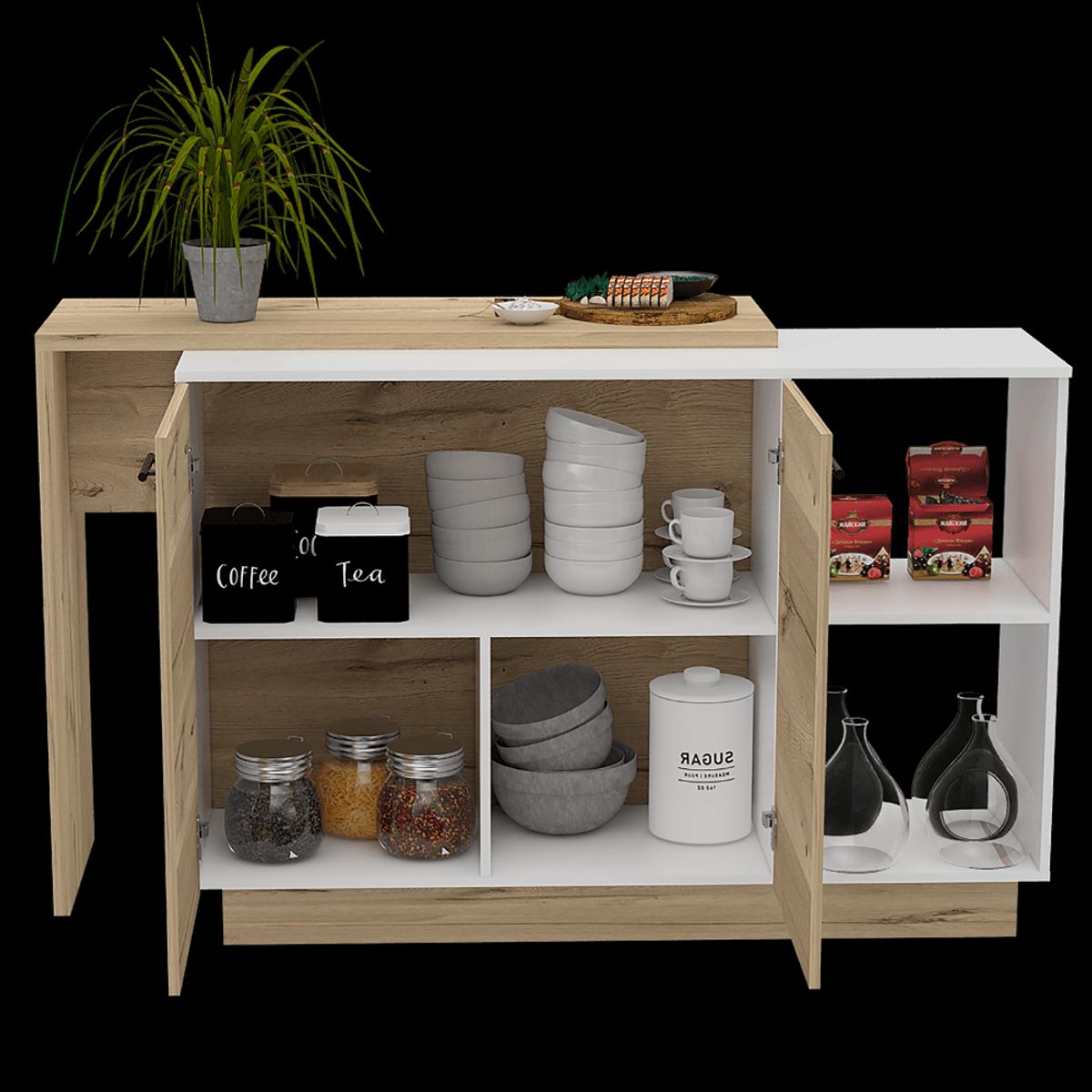 RTA DESIGN - Barra de Cocina Eris Café Claro y Blanco con Dos Puertas Batientes ZF