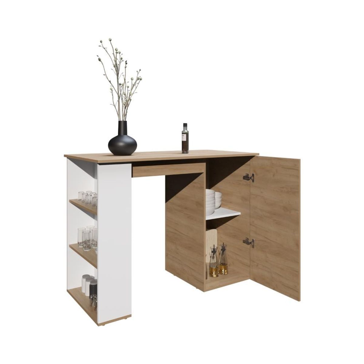 RTA DESIGN - Barra de Cocina Ailen Fresno Europeo y Blanco con amplia superficie ZF