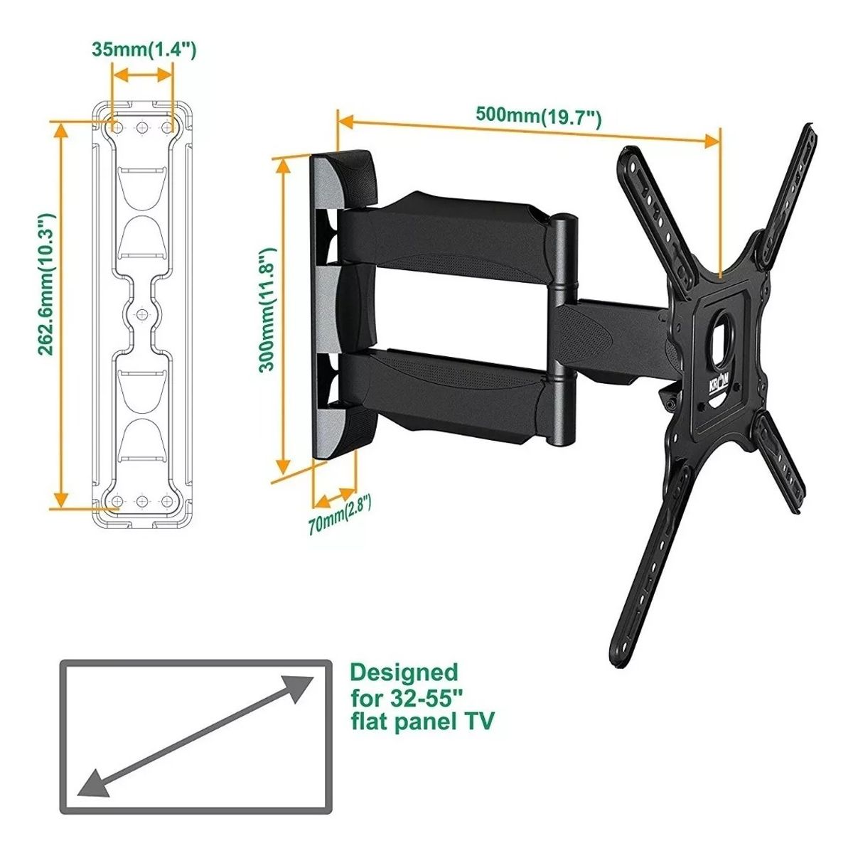 NORTH BAYOU - Soporte Tv 32 A 65 P4 Grande Brazo Largo Giratorio Preto NB P4