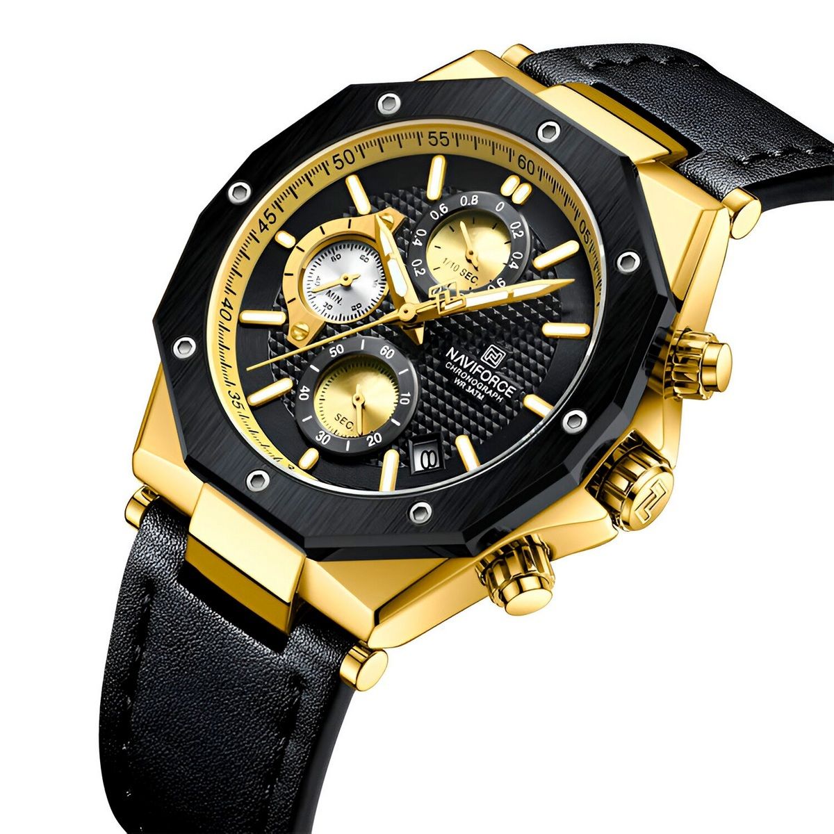 NAVIFORCE - Reloj Naviforce Casual Nf8028 Crono Hombre Cuero + Estuche