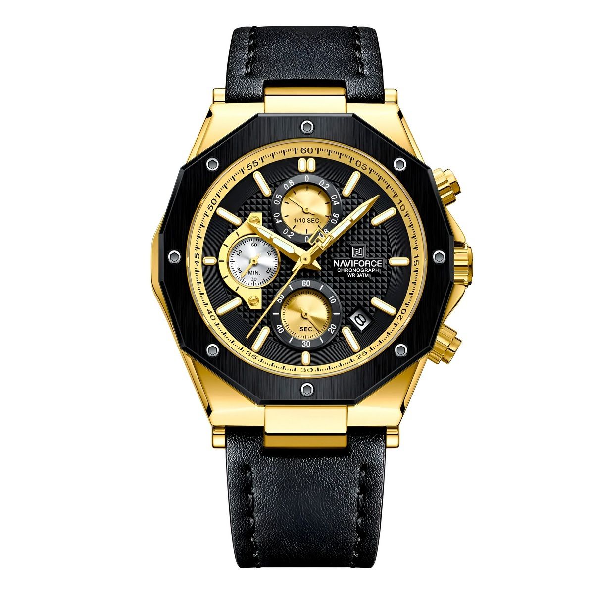 NAVIFORCE - Reloj Naviforce Casual Nf8028 Crono Hombre Cuero + Estuche