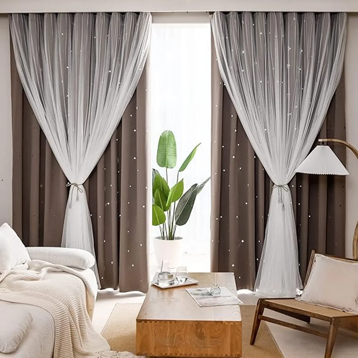 ONE PIXEL - Cortina Blackout Para Ventana Chocolate Con Diseño Y Velo X2