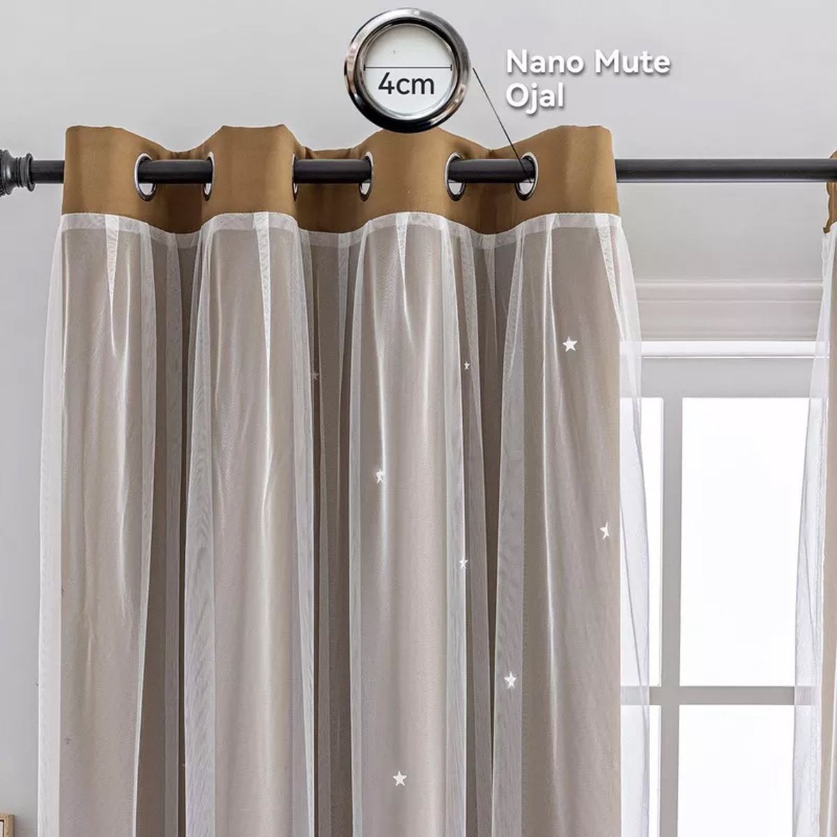 ONE PIXEL - Cortina Blackout Para Ventana Chocolate Con Diseño Y Velo X2