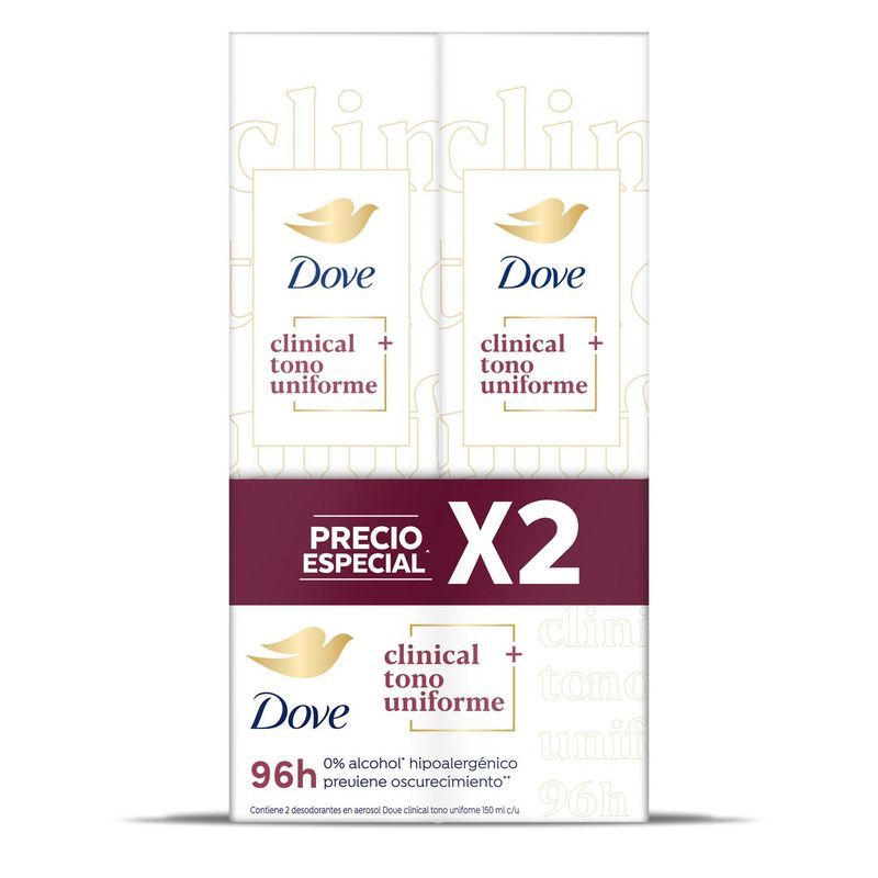 DOVE - Desodorante Dove Aerosol Tono Clinical 150ml x2