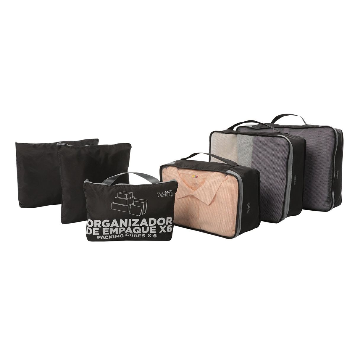 TOTTO - Organizador Set X6 Viaje Hombre Negro Packing Totto