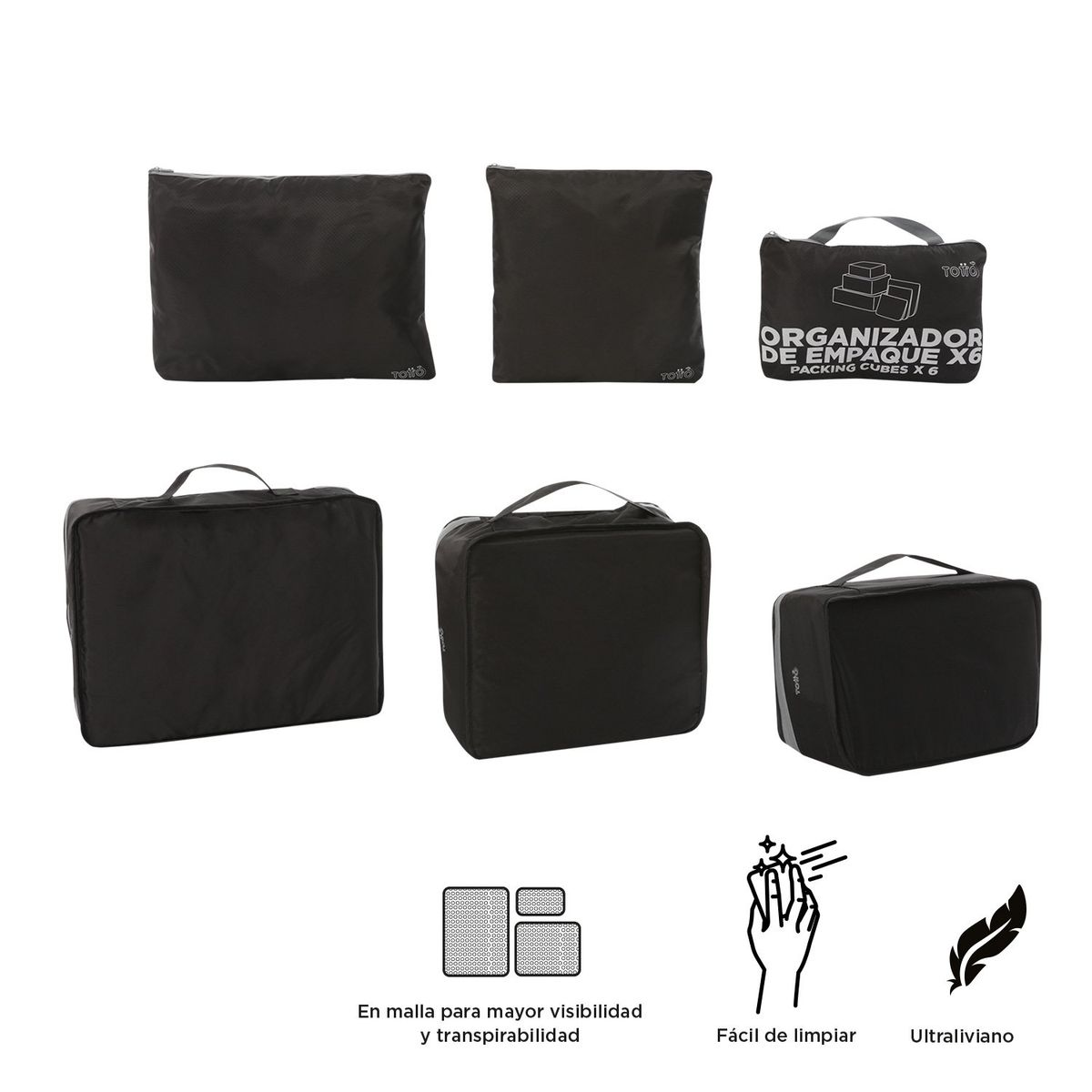 TOTTO - Organizador Set X6 Viaje Hombre Negro Packing Totto