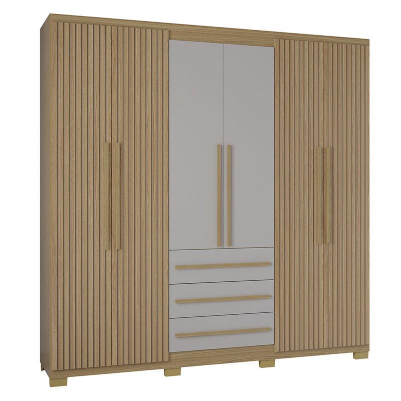 AKIVOY - Closet 6 Puertas Valencia 210x212x47 Castaño - Blanco