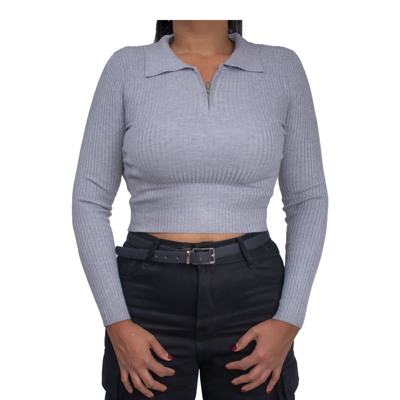 SYK - Buzo Cuello con Cremallera Para Mujer Corto