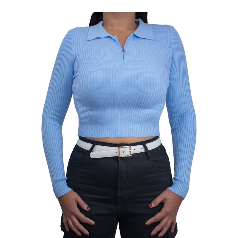 SYK - Buzo Cuello con Cremallera Para Mujer Corto