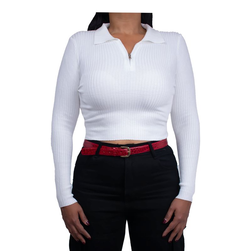SYK - Buzo Cuello con Cremallera Para Mujer Corto