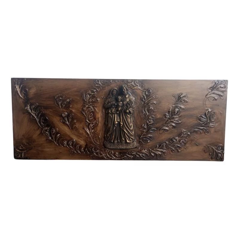 GENERICO - Cuadro Madera Sagrada Familia Tallado Resina Yeso 130x50 Cm Dorado
