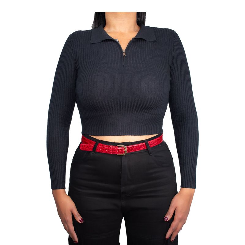 SYK - Buzo Cuello con Cremallera Para Mujer Corto